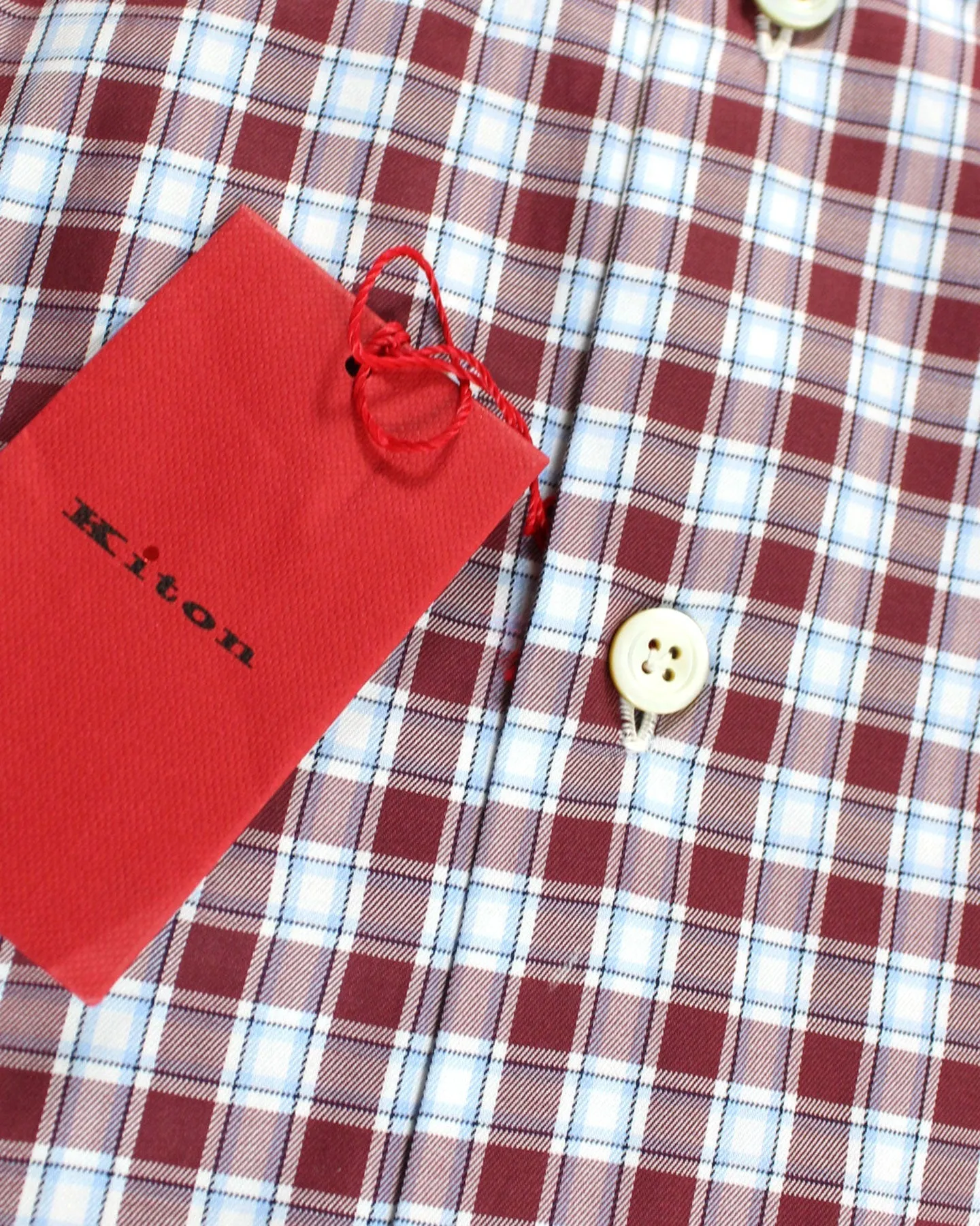 Kiton Shirt White Maroon Blue Plaid 38 - 15 SALE