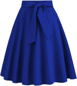 Knee Length Skirts for Women Summer Comfy Pleated a Line Skirts Stretch High Waisted Swing Skater Skirt