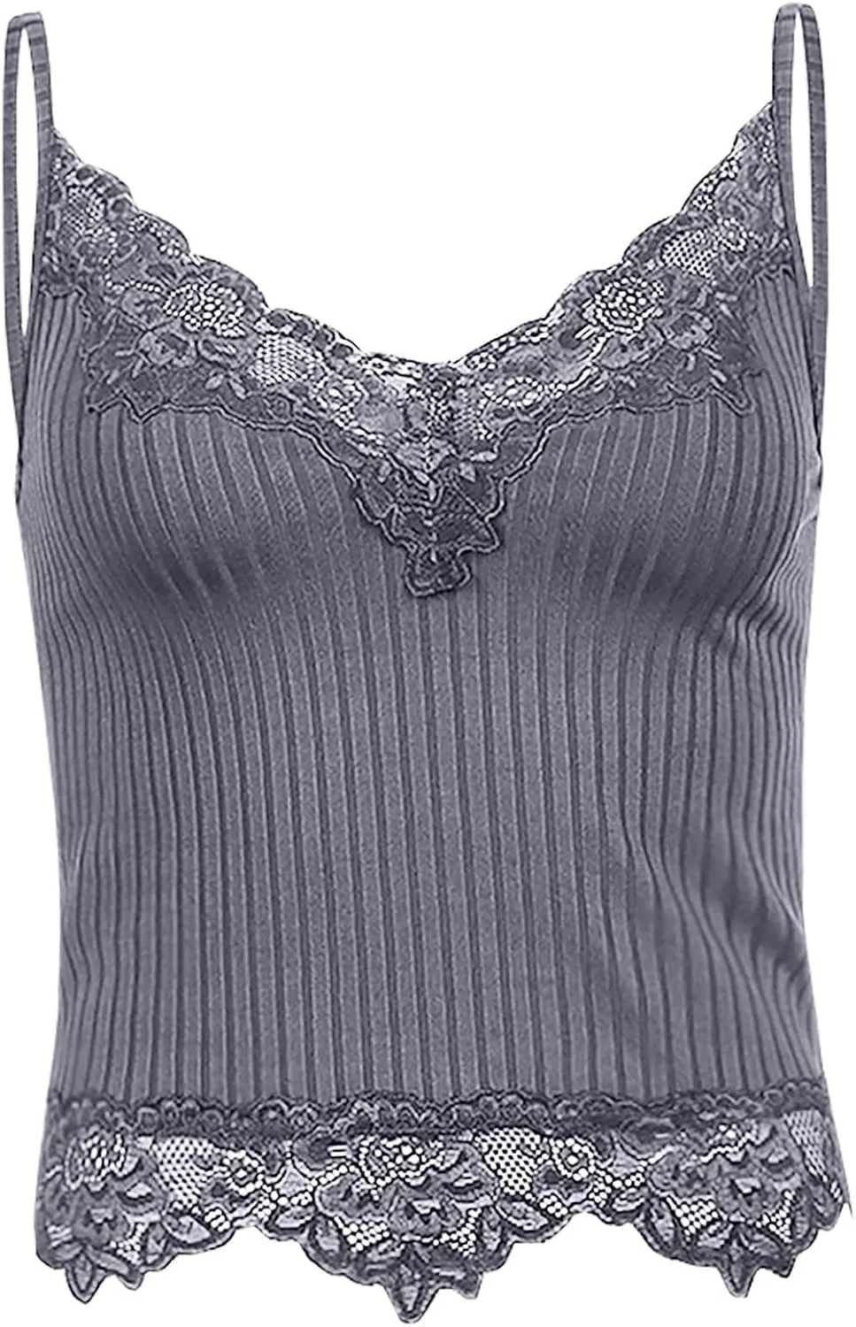 Lace Y2k Tank Tops Fairy Grunge Clothes Crop Tops Lace Patchwork Cami Ribbed Knitted Tank for Women