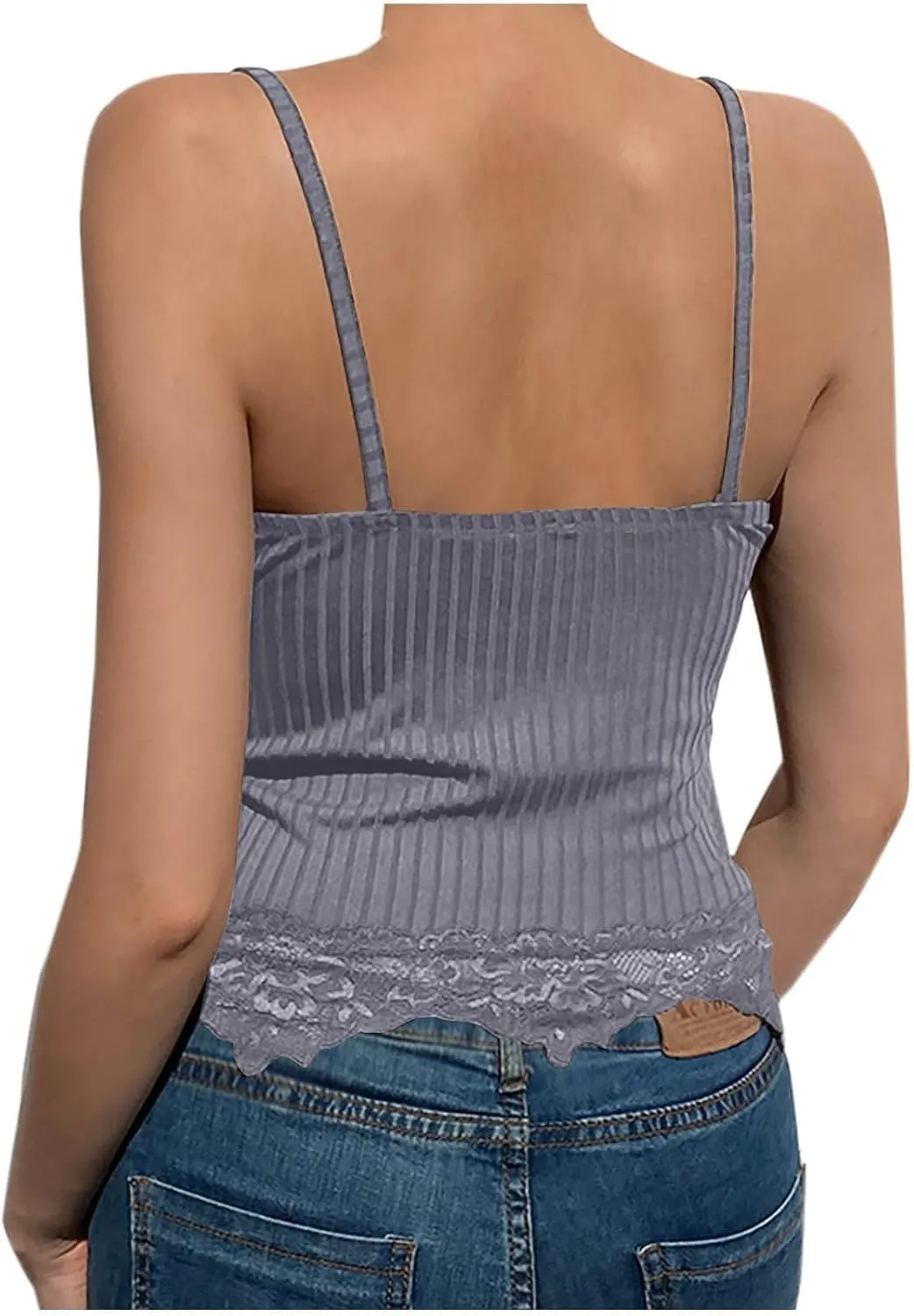 Lace Y2k Tank Tops Fairy Grunge Clothes Crop Tops Lace Patchwork Cami Ribbed Knitted Tank for Women