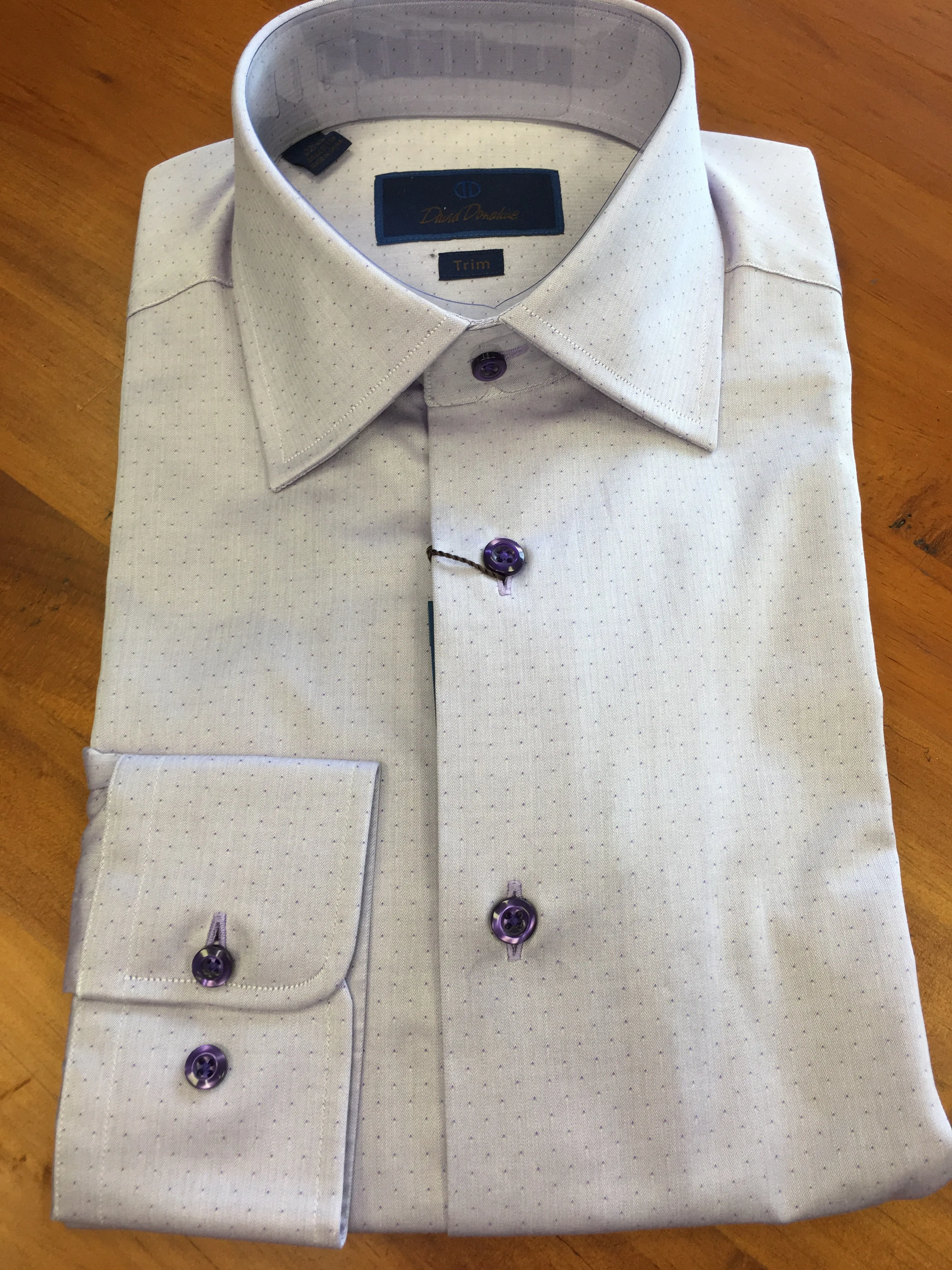 Lilac Pin Dot Spread Collar Trim Fit
