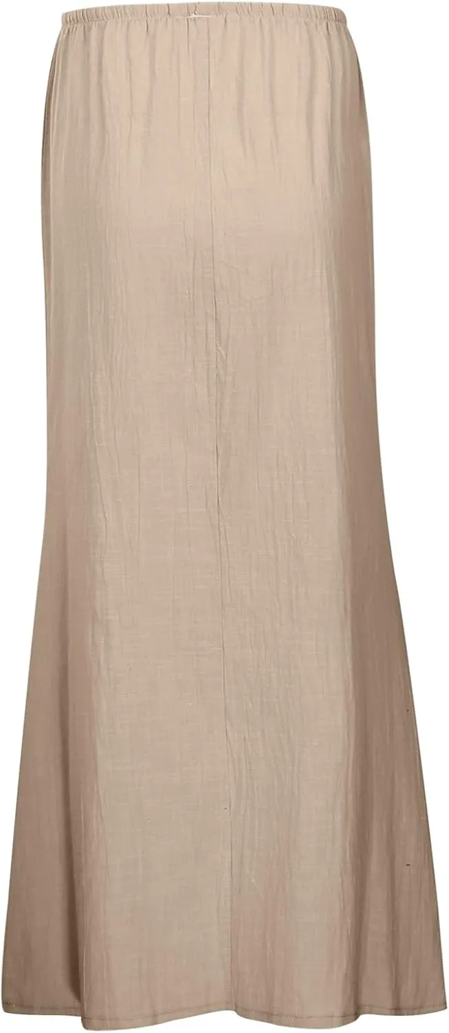 Linen Maxi Skirts for Women Trendy Flowy Boho Summer Skirt a Line Drawstring Long Skirt Vacation Bohomian Dress 2025