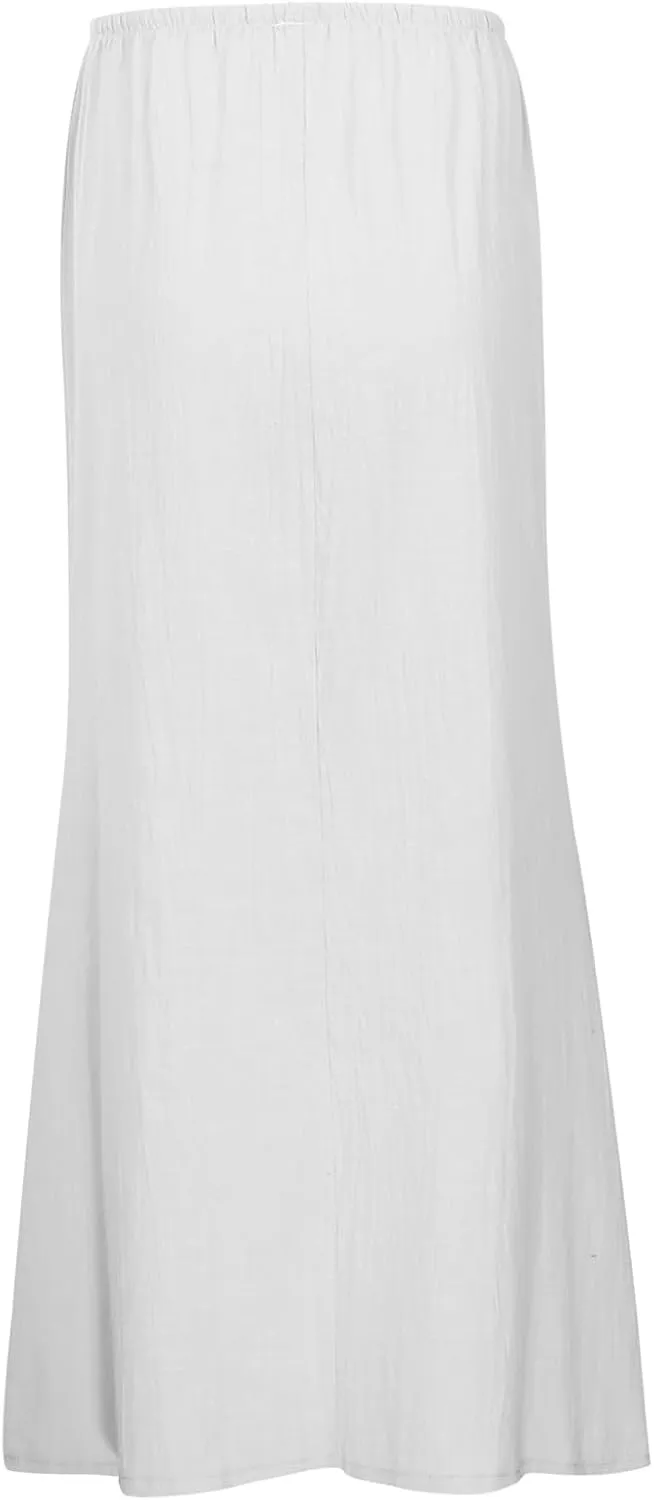 Linen Maxi Skirts for Women Trendy Summer Comfy Drawstring Waist A Line Skirts Cute Vacation Boho Long Flowy Skirts