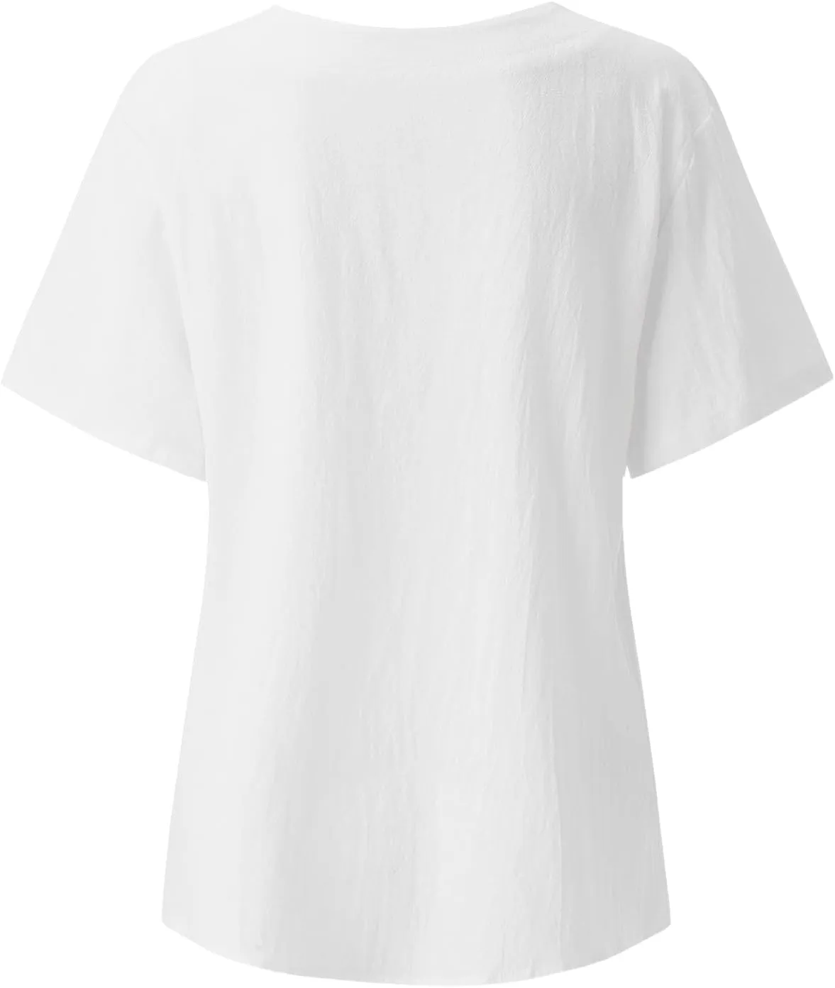 Linen Shirts for Women Summer Casual Loose Fit Tops Floral Printed Crew Neck Buttons Short Sleeve Trendy Blouses