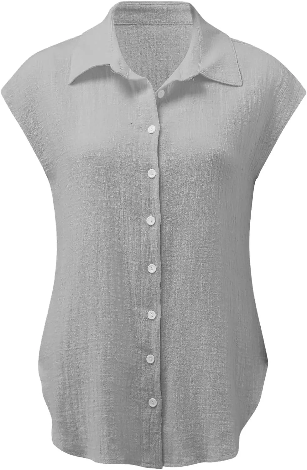 Linen Shirts for Women Trendy Button Down V Neck Shirt Summer Collared Short Sleeve Boho Tops Casual Blouses