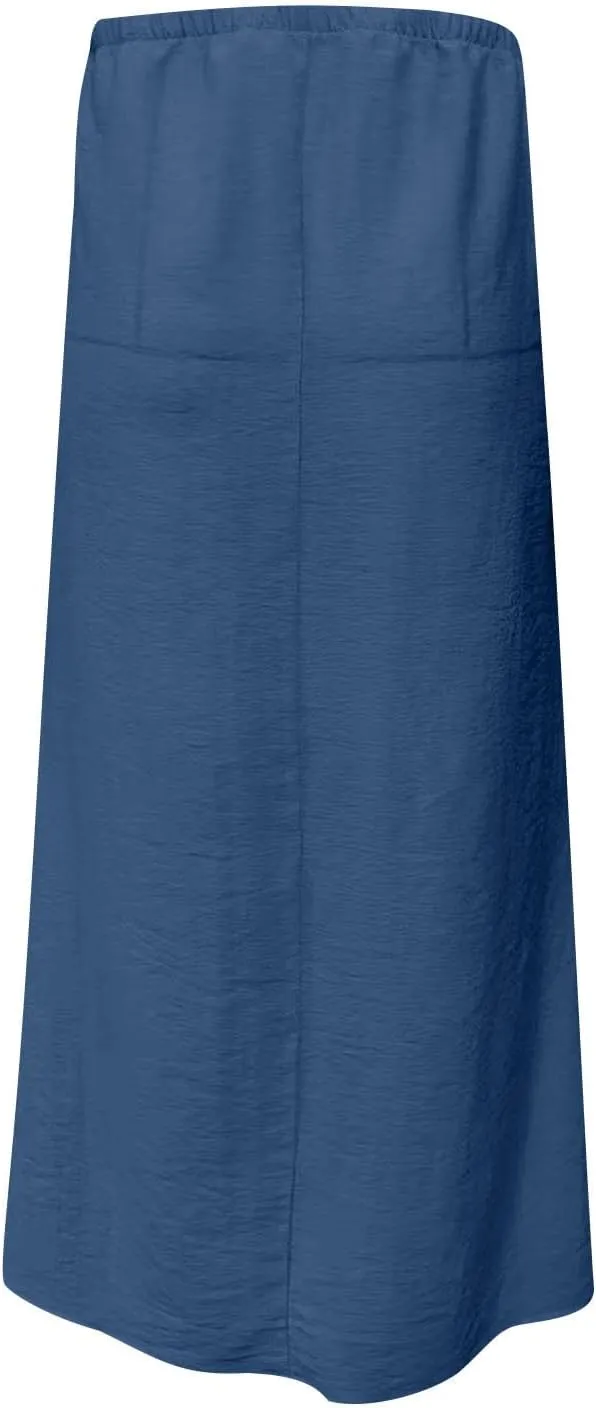 Long Skirts for Women Boho Vacation Flowy Maxi Skirt Lightweight Drawstring Low Rise Ankle Length Slim A Line Skirt