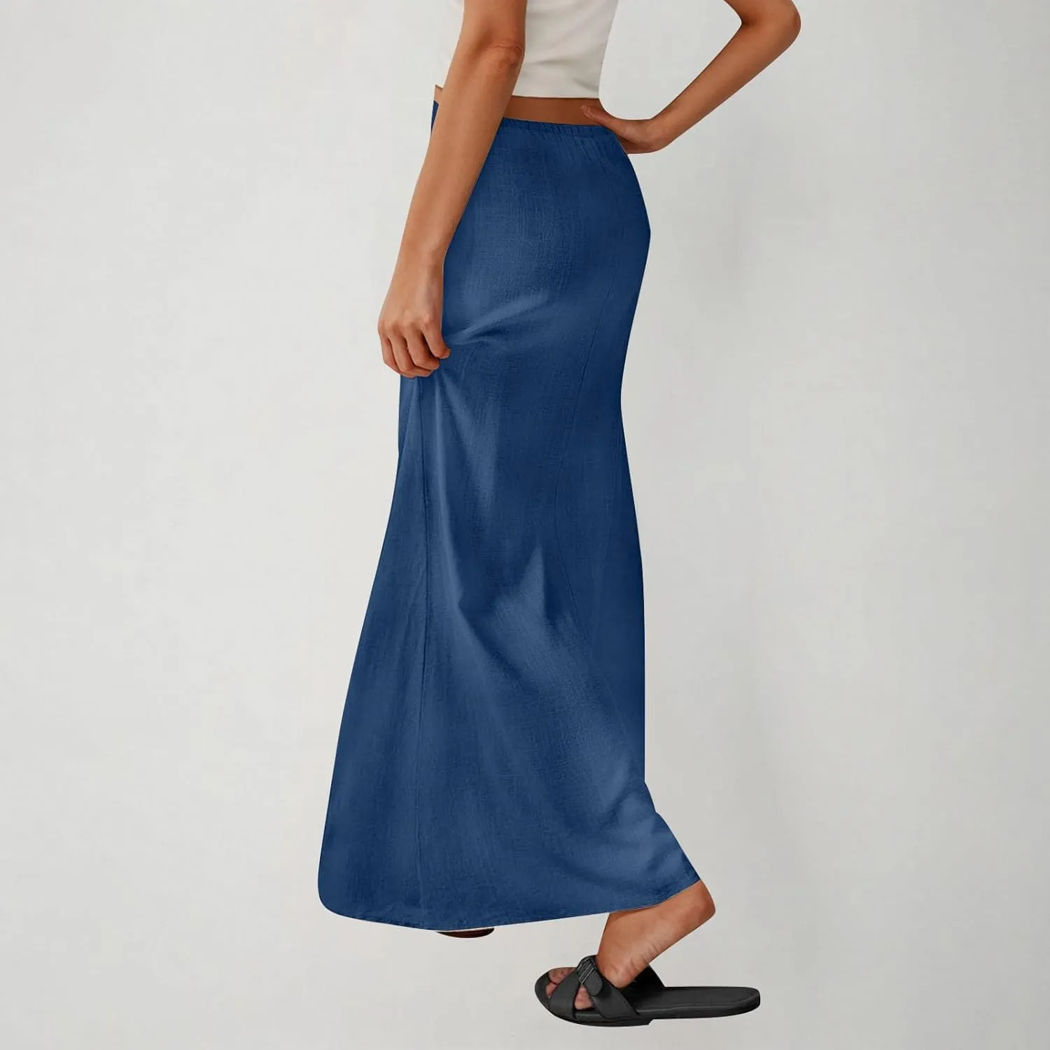 Long Skirts for Women Boho Vacation Flowy Maxi Skirt Lightweight Drawstring Low Rise Ankle Length Slim A Line Skirt