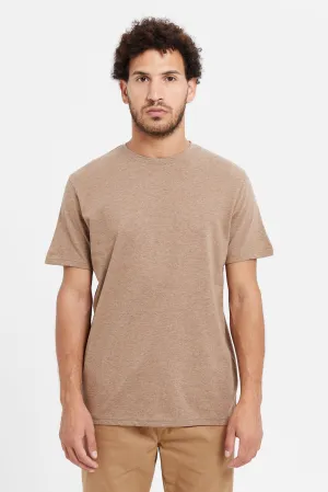 Men Brown Plain Round Neck T-Shirt