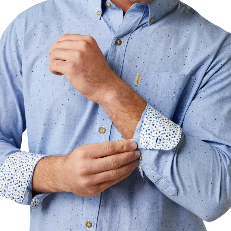 Men's Ariat Dots Blue Long Sleeve Button Down Shirt