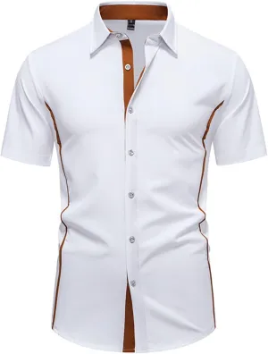 Men's Casual Short Sleeve Button Down Dress Shirt Plaid Collar Denim Mens Workout Shirts Summer Regular Fit Tops