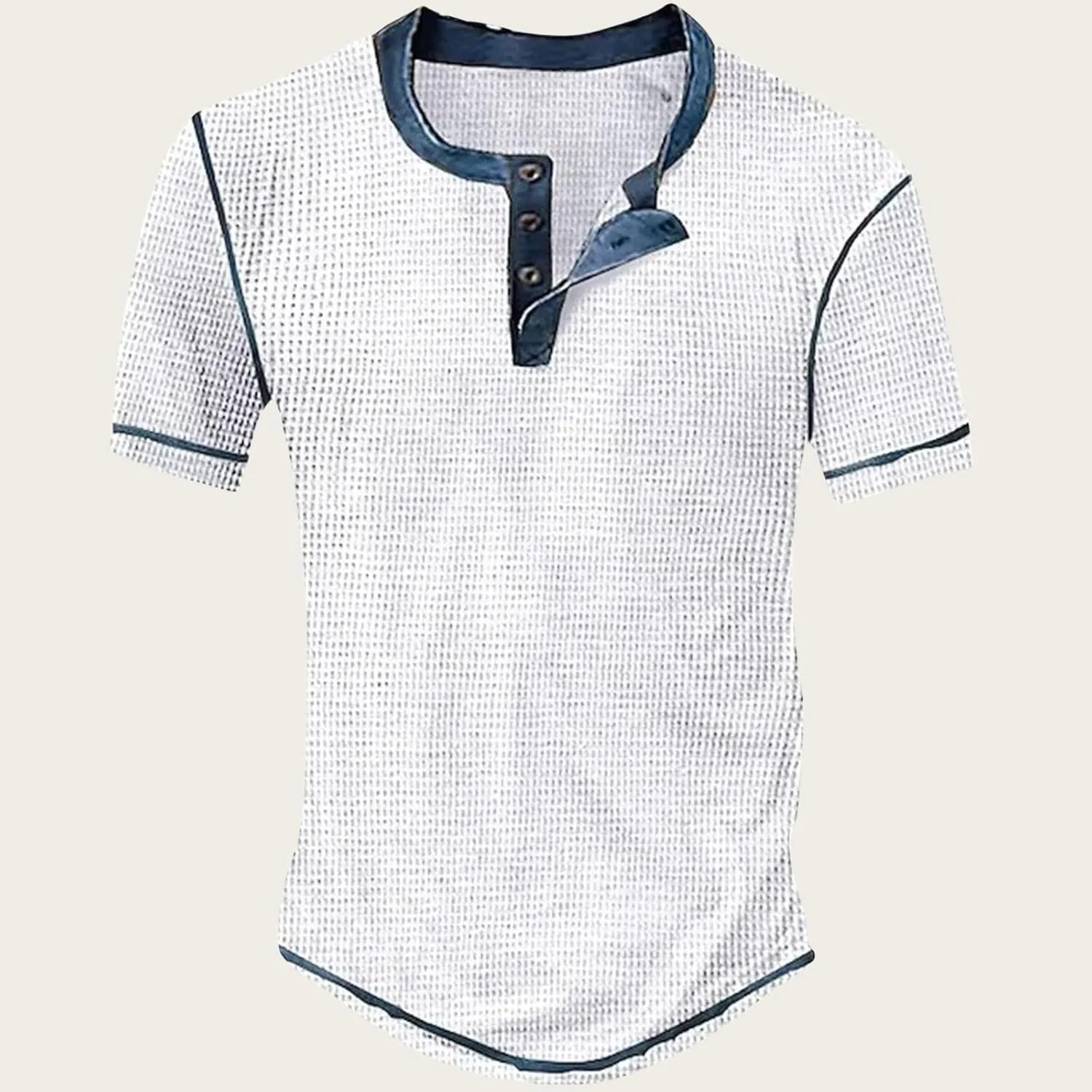 Mens Fashion Printing Henley Shirts Casual Button Crewneck Tops Regular Fit Short Sleeve Pullover Shirts for Men