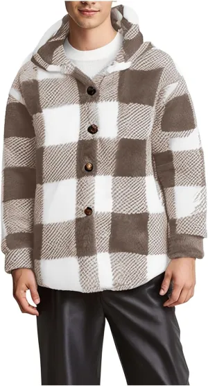 Mens Fleece Fuzzy Jackets Casual Lightweight Hooded Warm Long Sleeve Soft Comfy Fall Winter Coats