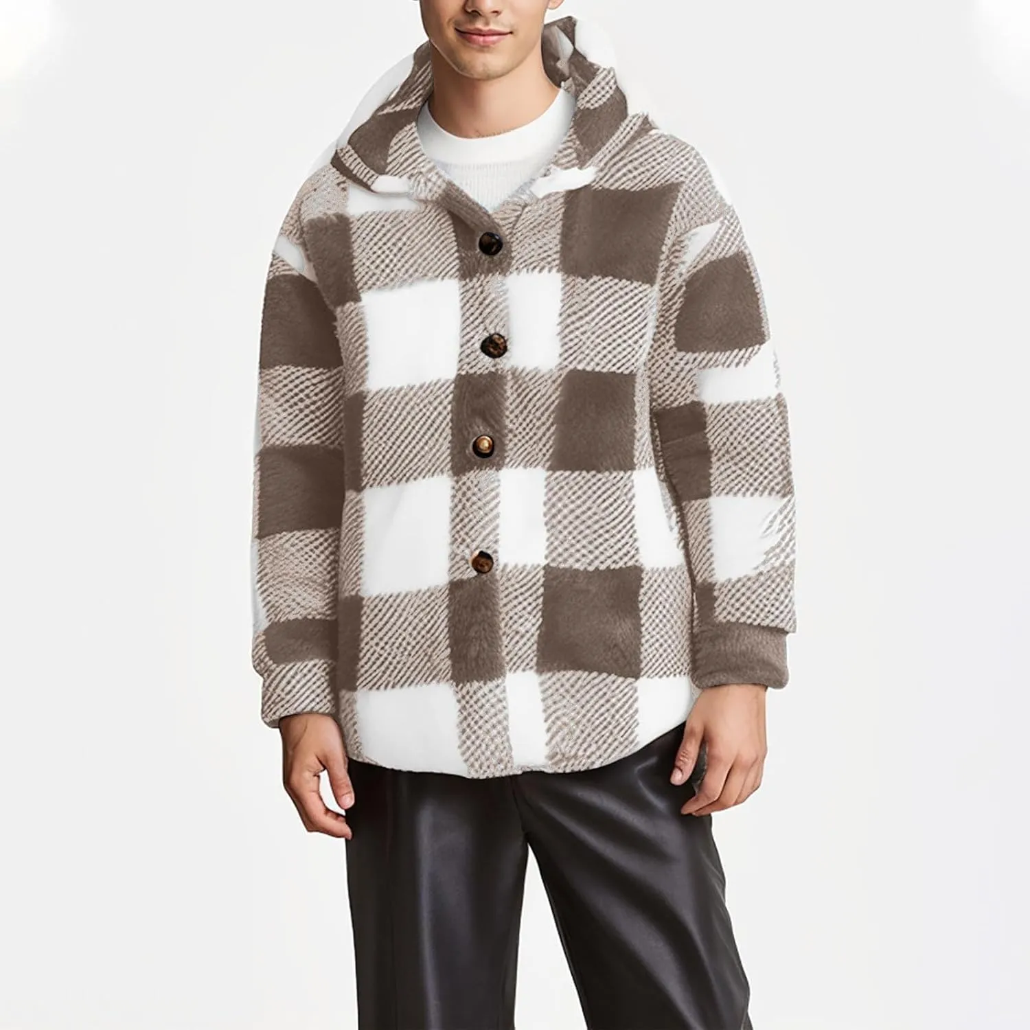 Mens Fleece Fuzzy Jackets Casual Lightweight Hooded Warm Long Sleeve Soft Comfy Fall Winter Coats