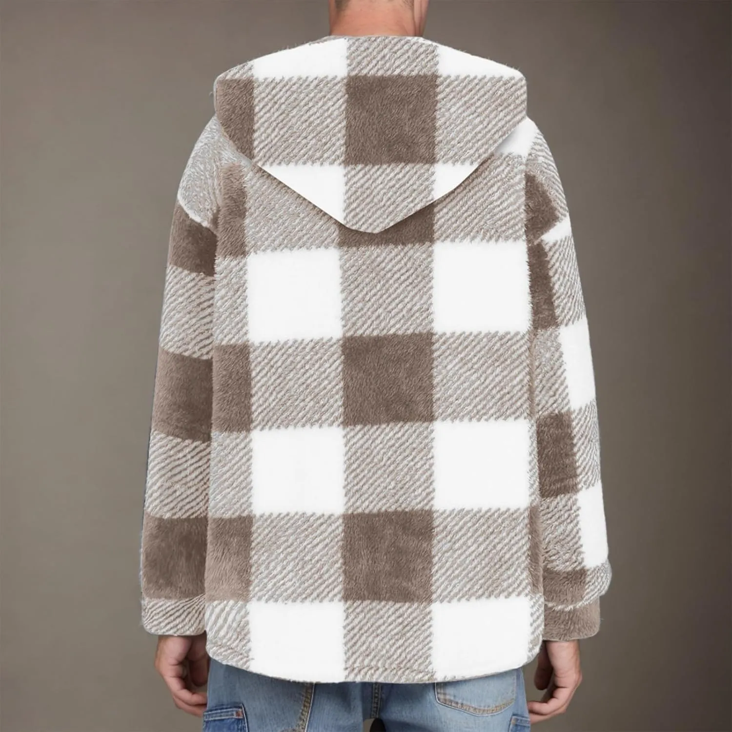 Mens Fleece Fuzzy Jackets Casual Lightweight Hooded Warm Long Sleeve Soft Comfy Fall Winter Coats