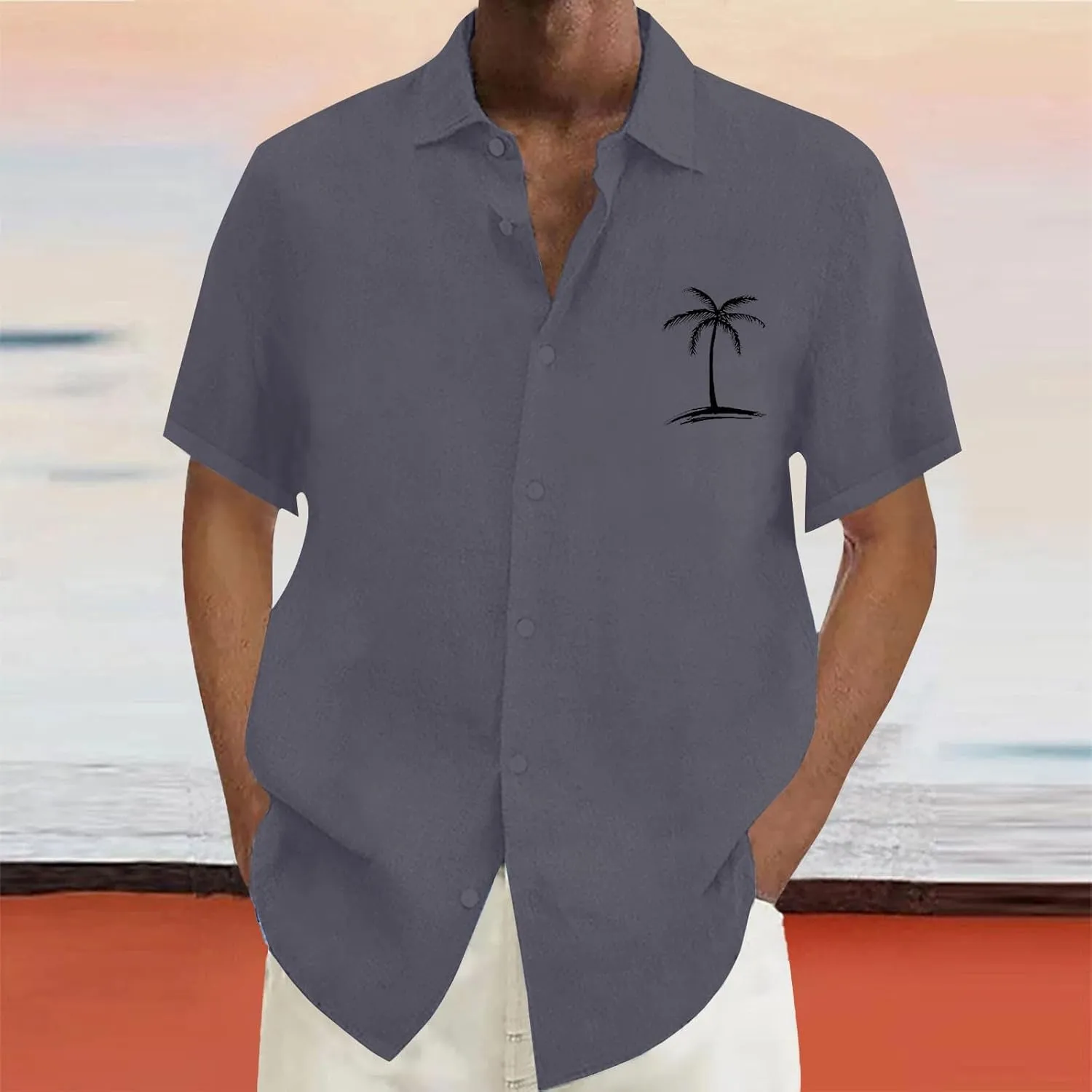 Men's Hawaiian Shirts Summer Casual Loose Big and Tall Tees Stylish Coconut Tree Print Tropical Beach Vacation Shirt