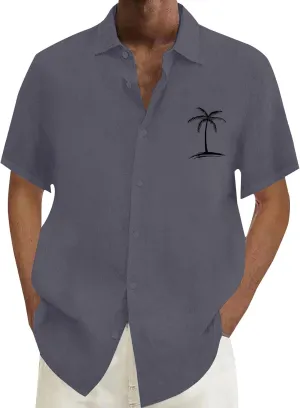 Men's Hawaiian Shirts Summer Casual Loose Big and Tall Tees Stylish Coconut Tree Print Tropical Beach Vacation Shirt