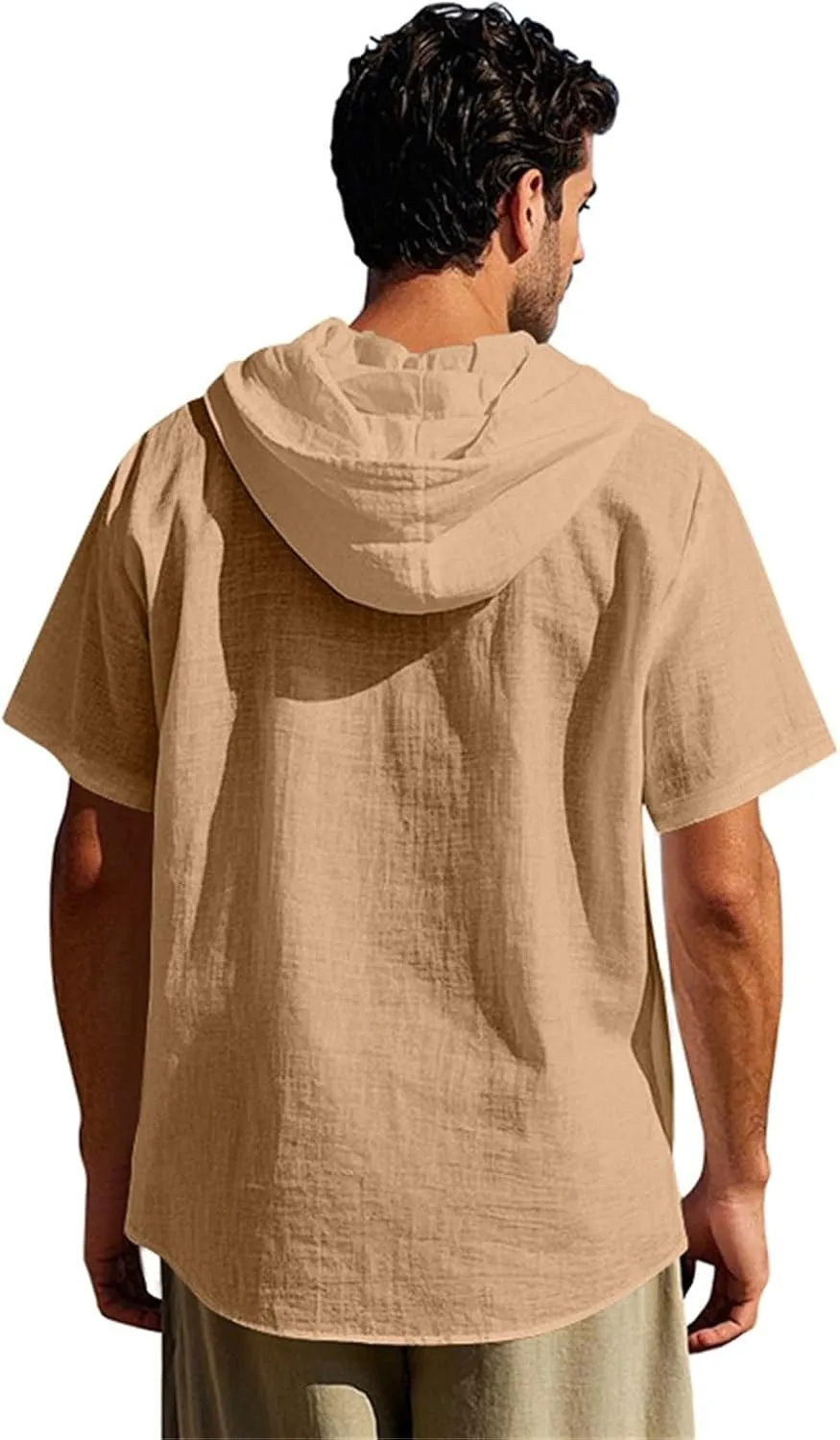 Men's Linen Shirts Breathable Quick Dry Short Sleeve Hoodies Trendy Summer Beach Cardigan Swim Cover Up Lightweight