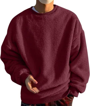 Men's Winter Warm Sweatshirt Oversize Double Sided Fleece Crewneck Pullover Tops Loose Long Sleeve Thermal Sweater