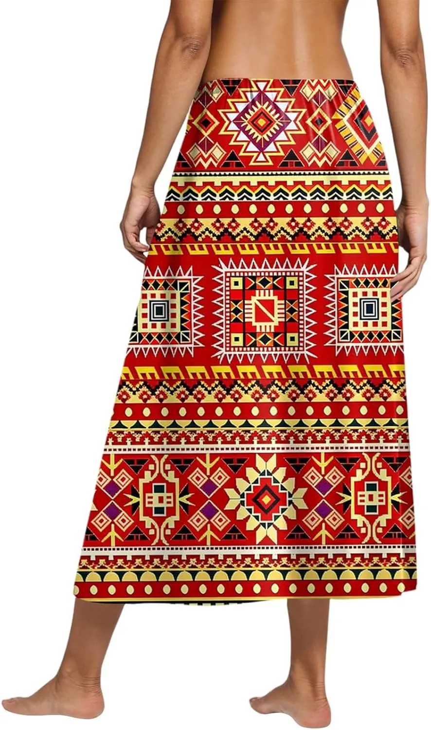 Midi Boho Floral Skirts for Women Trendy Comfy Flowy High Elastic Waist A Line Skirt Skorts with Pockets