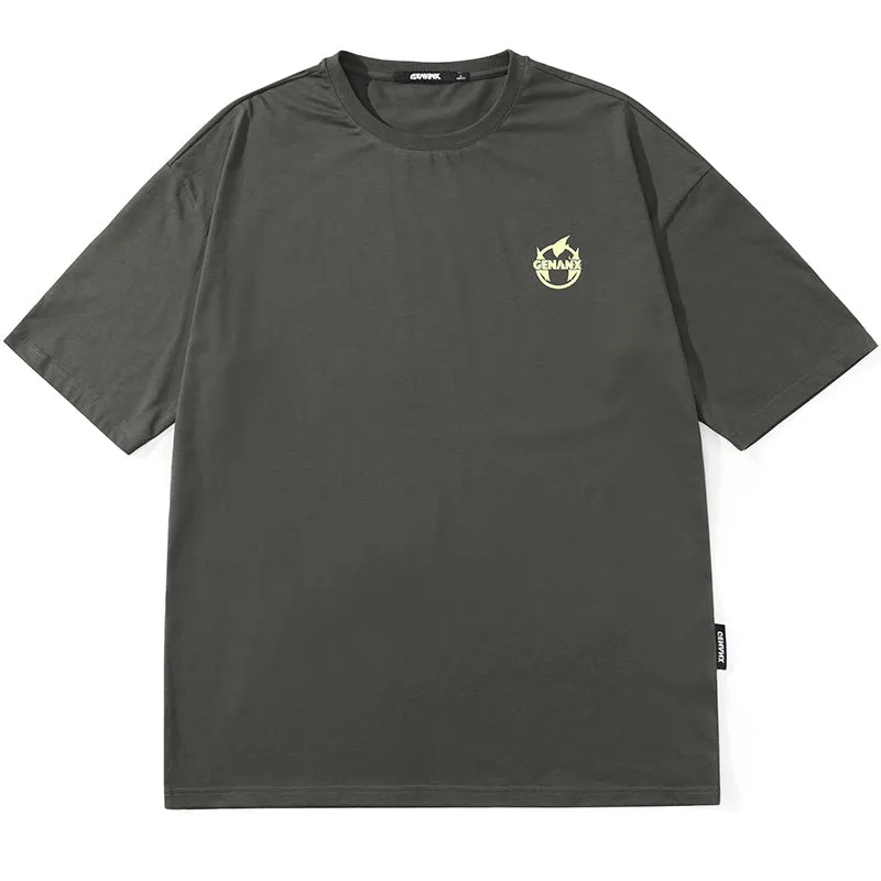 Minimalist Plain Cartoon Print Cotton T-Shirt