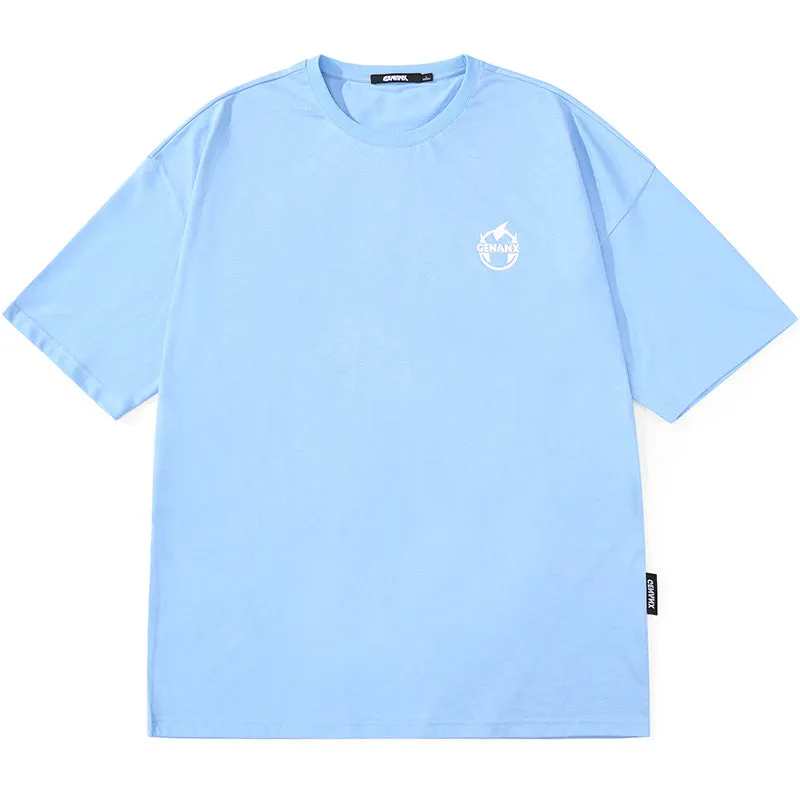 Minimalist Plain Cartoon Print Cotton T-Shirt