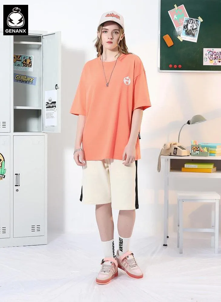 Minimalist Plain Cartoon Print Cotton T-Shirt