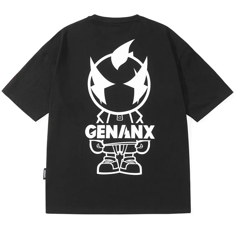 Minimalist Plain Cartoon Print Cotton T-Shirt