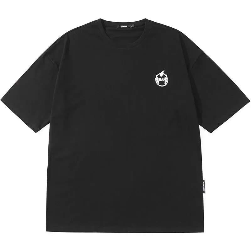 Minimalist Plain Cartoon Print Cotton T-Shirt