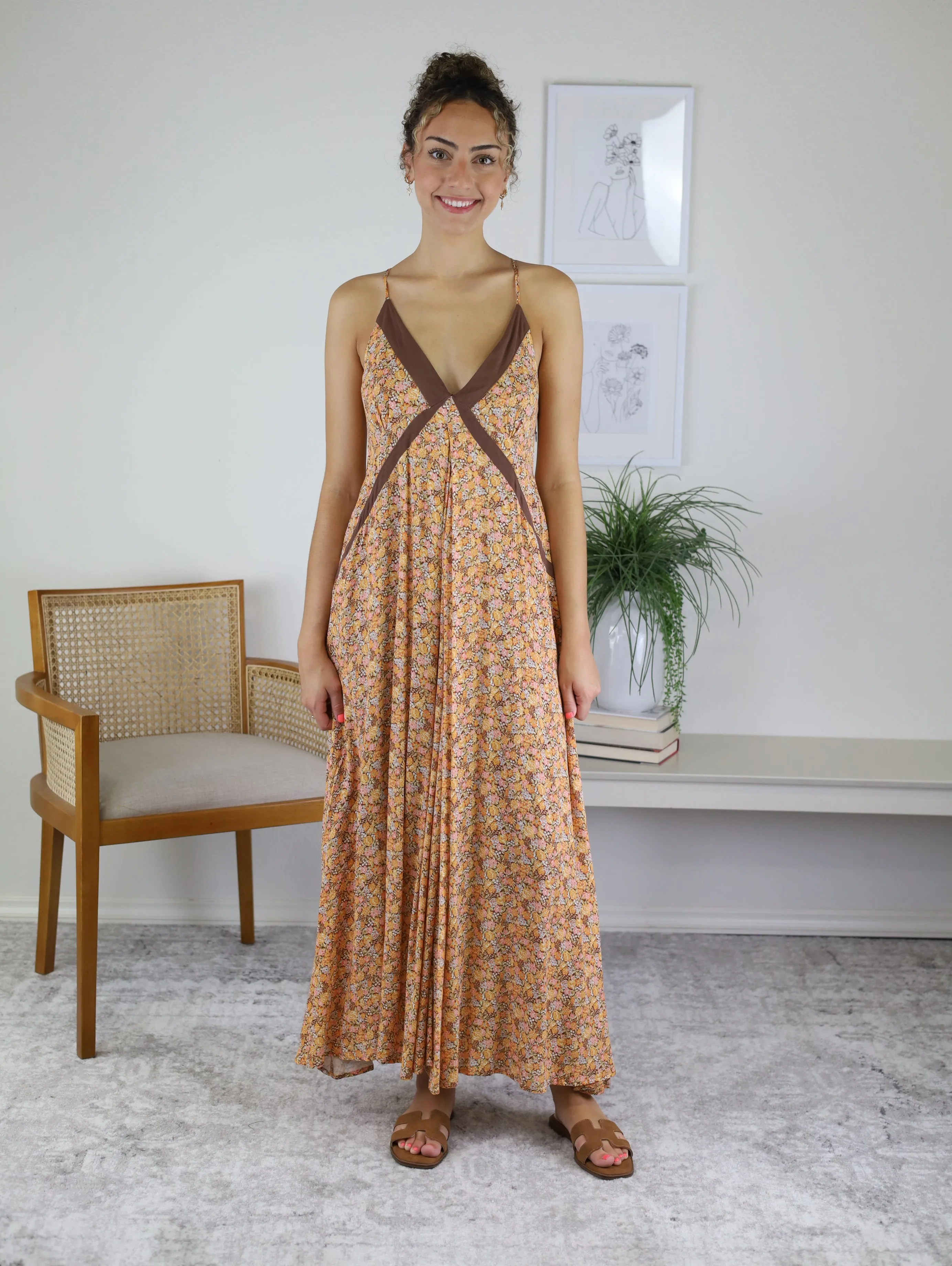 Nola Contrast Boho Maxi Dress
