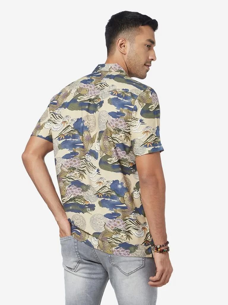 Nuon Beige Printed Relaxed-Fit Shirt