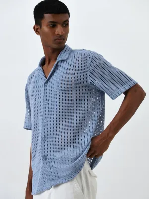Nuon Blue Knit-Textured Relaxed-Fit Shirt