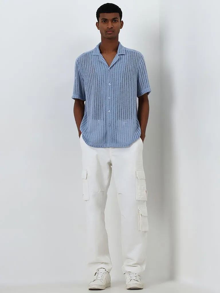 Nuon Blue Knit-Textured Relaxed-Fit Shirt