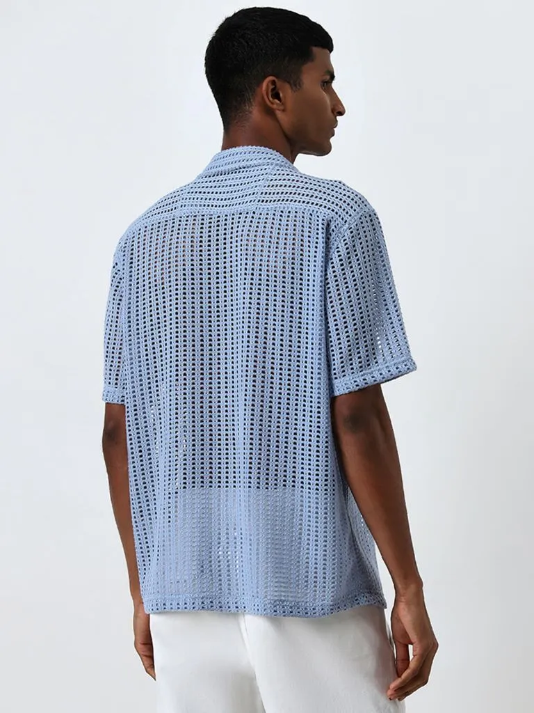 Nuon Blue Knit-Textured Relaxed-Fit Shirt