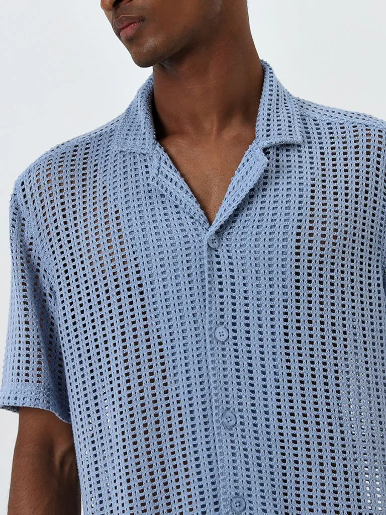Nuon Blue Knit-Textured Relaxed-Fit Shirt