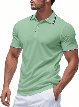 Polo Shirts for Men Trendy Quick Dry Performance Short Sleeve Dress Shirt Sport Moisture Wicking Collared T-Shirts