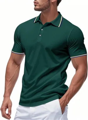Polo Shirts for Men Trendy Quick Dry Performance Short Sleeve Dress Shirt Sport Moisture Wicking Collared T-Shirts