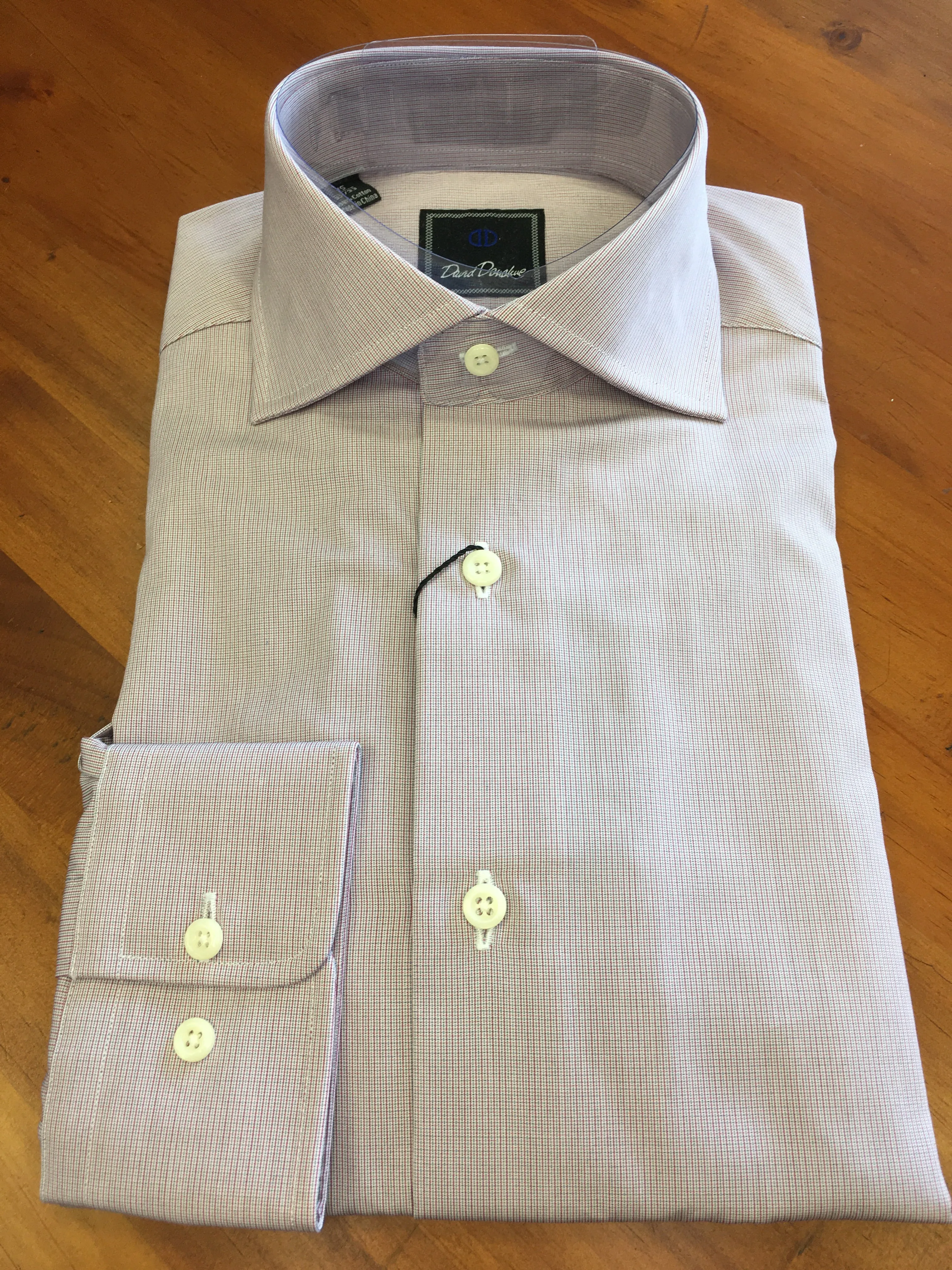 Red Mini Check Spread Collar Trim Fit