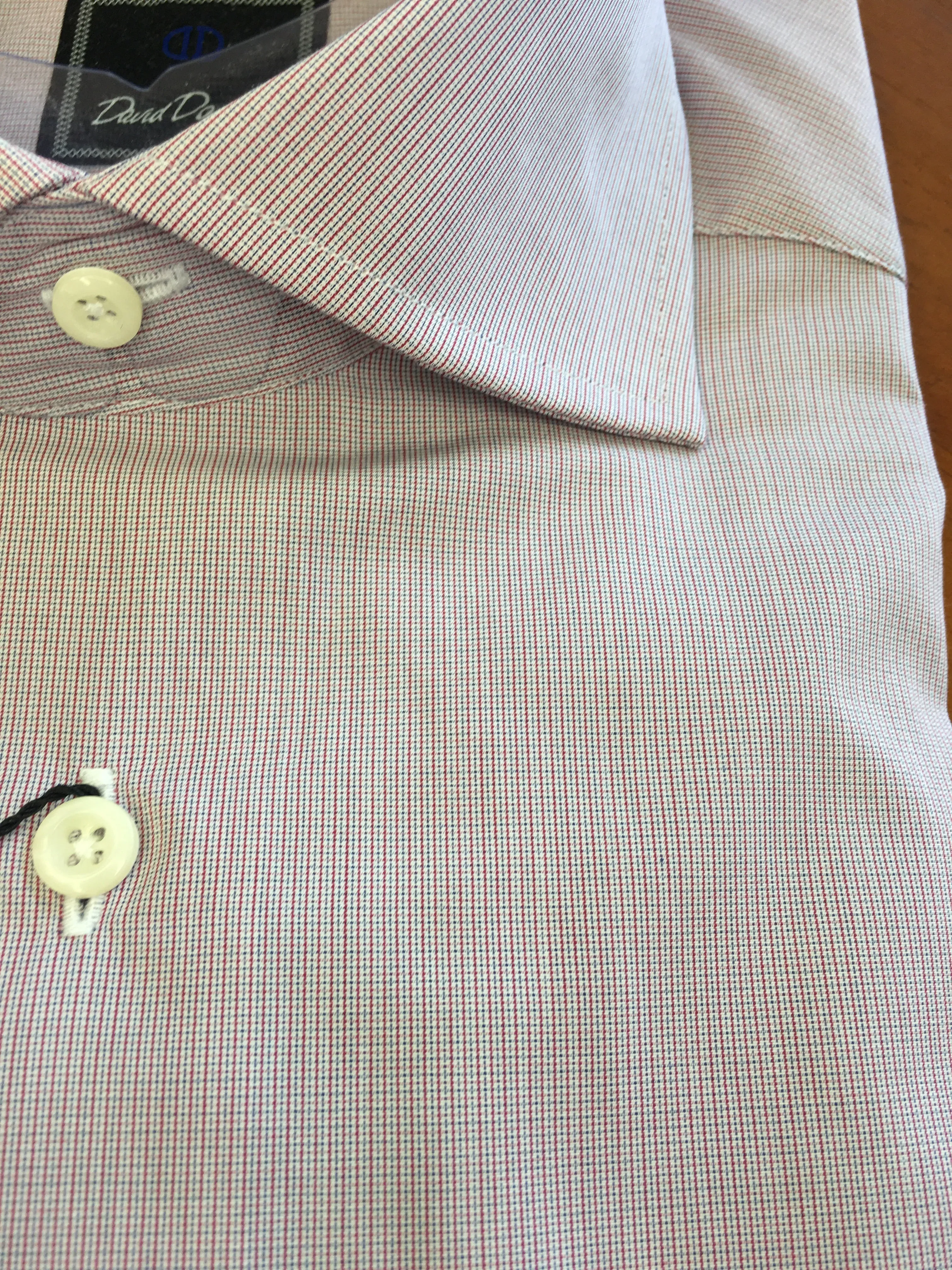 Red Mini Check Spread Collar Trim Fit