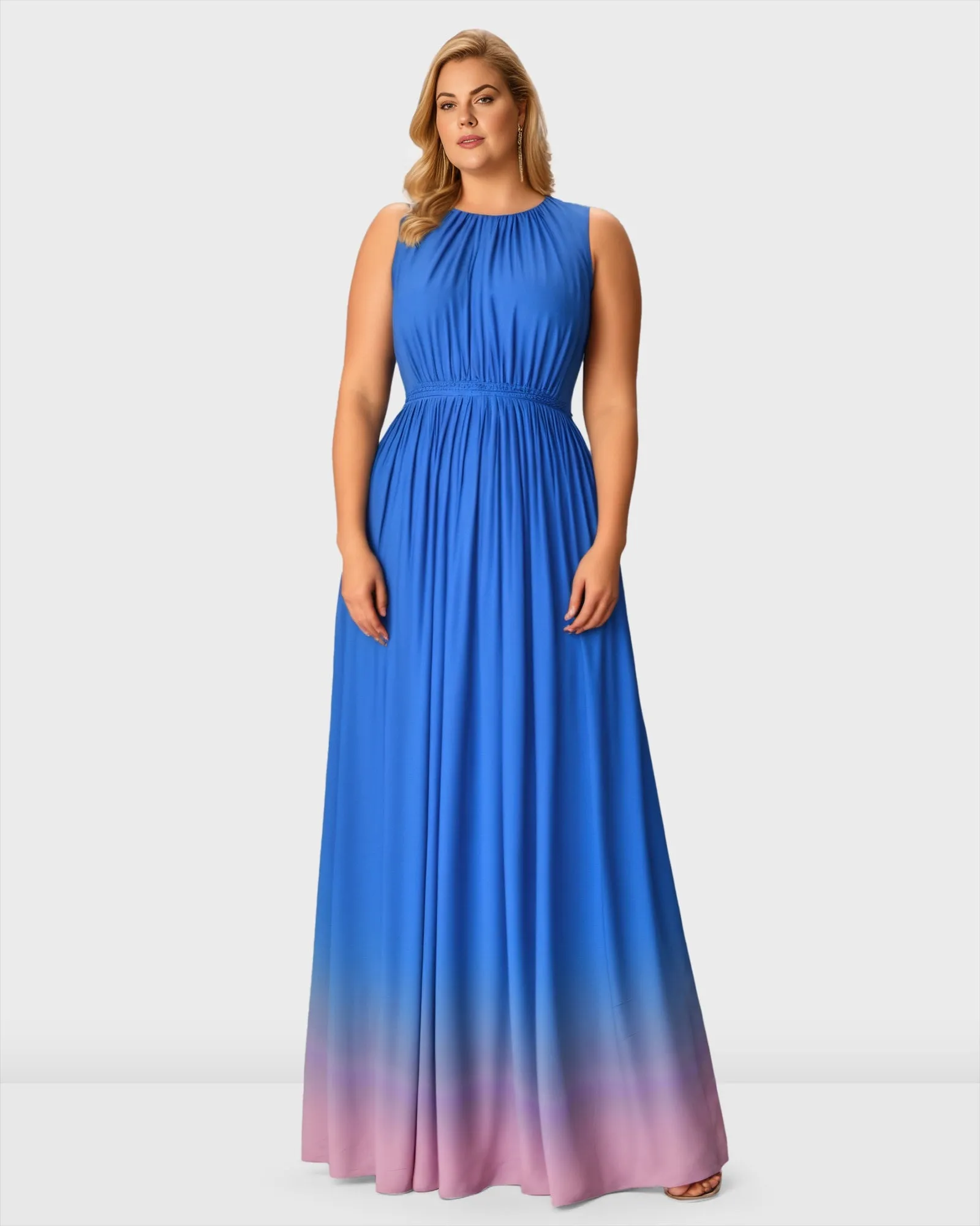 Ruched Ombre Print Crepe Maxi Dress | Blue
