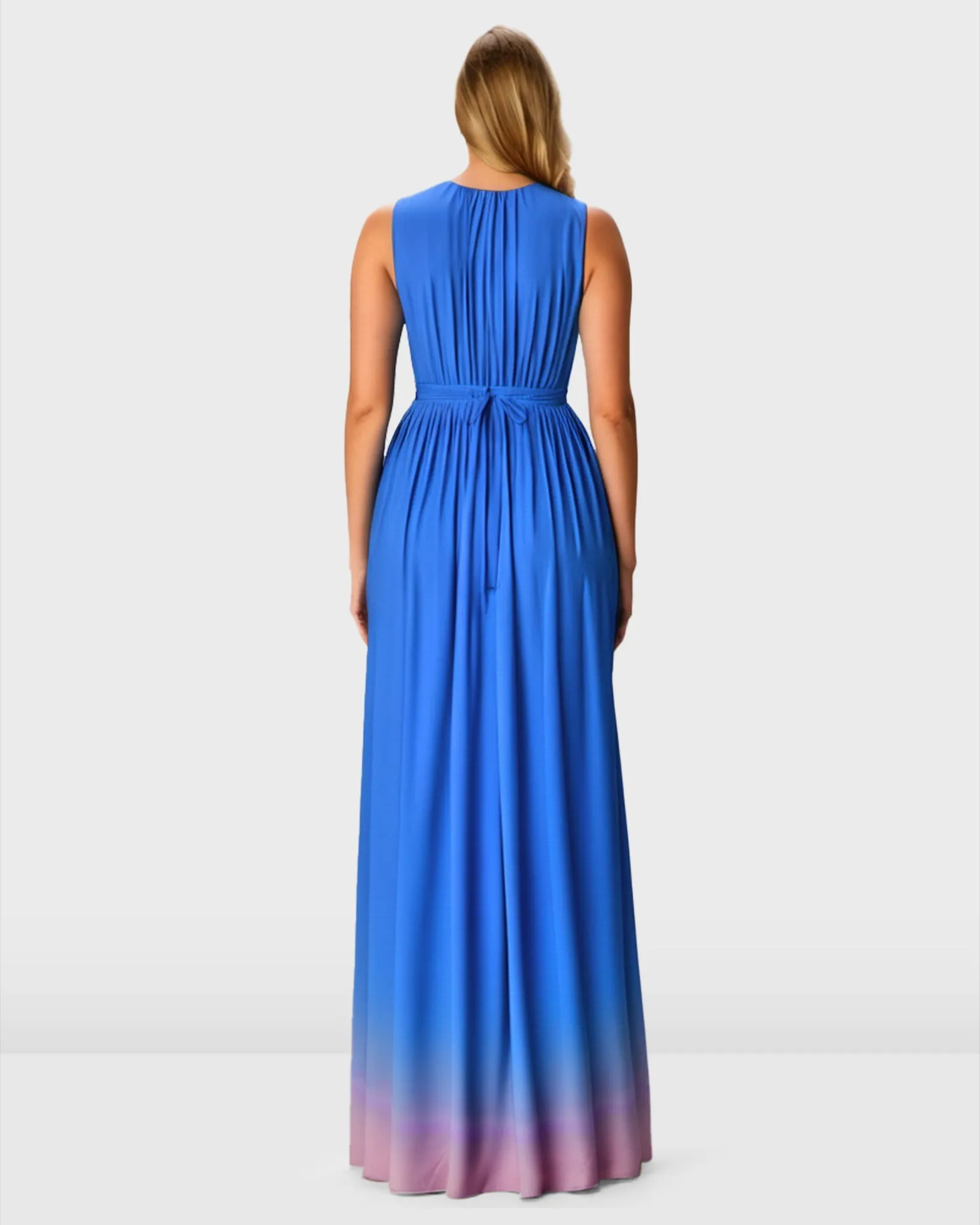 Ruched Ombre Print Crepe Maxi Dress | Blue