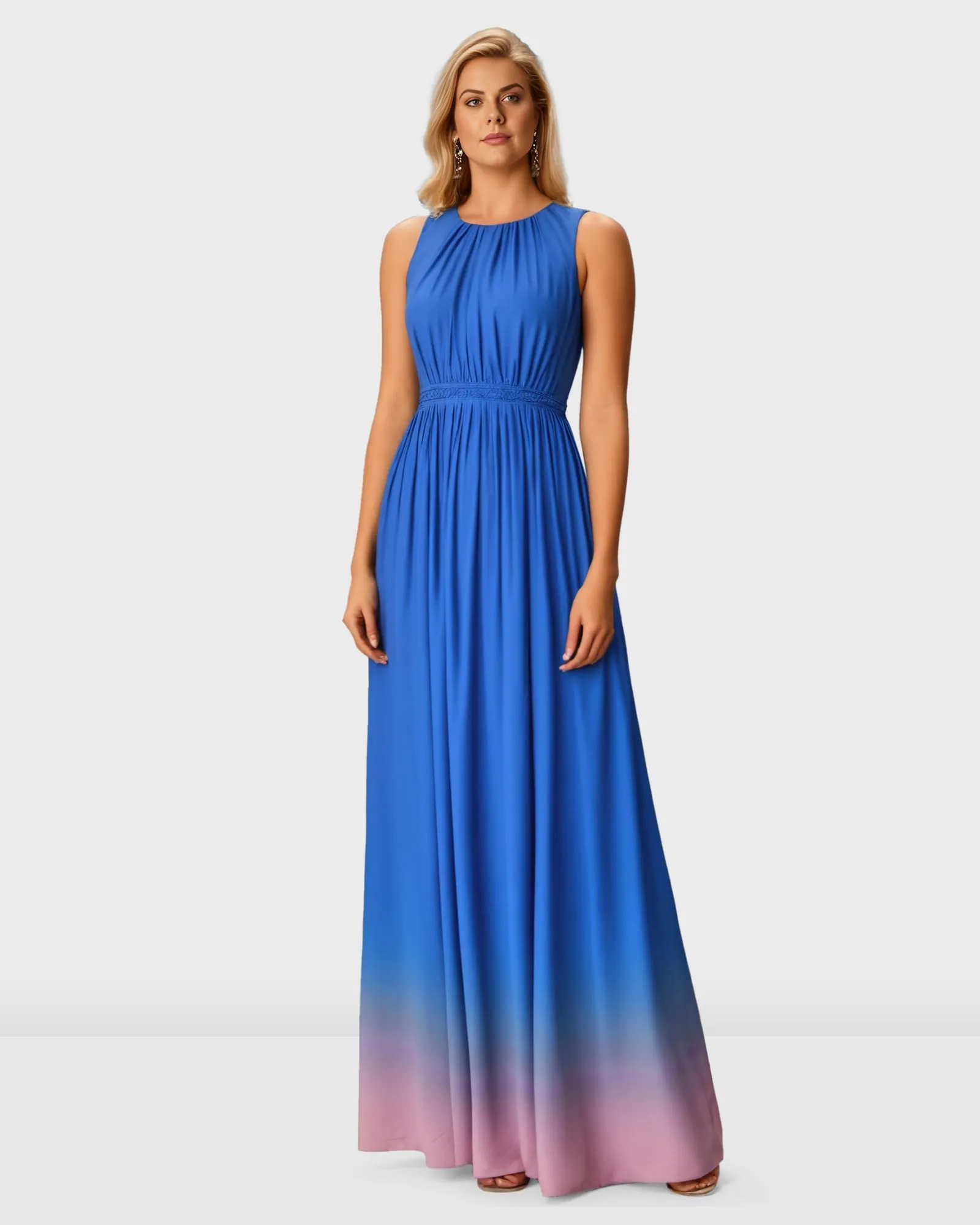 Ruched Ombre Print Crepe Maxi Dress | Blue