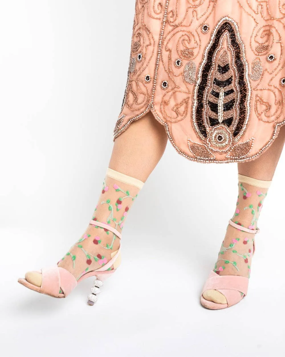 Sheer Rosettes Crew Sock - U.S. Women's Size 5.5-10