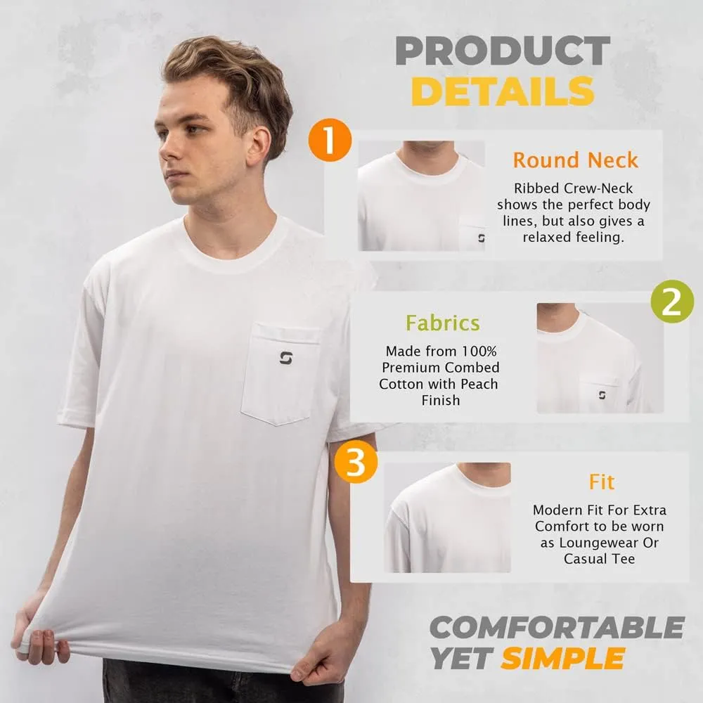 SHOHELL Pocket T Shirts for Men - Cotton Men's T-Shirts, Multipack