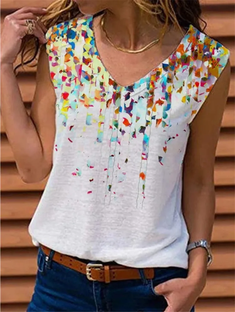 Spring and summer new V-neck printed sleeveless vest