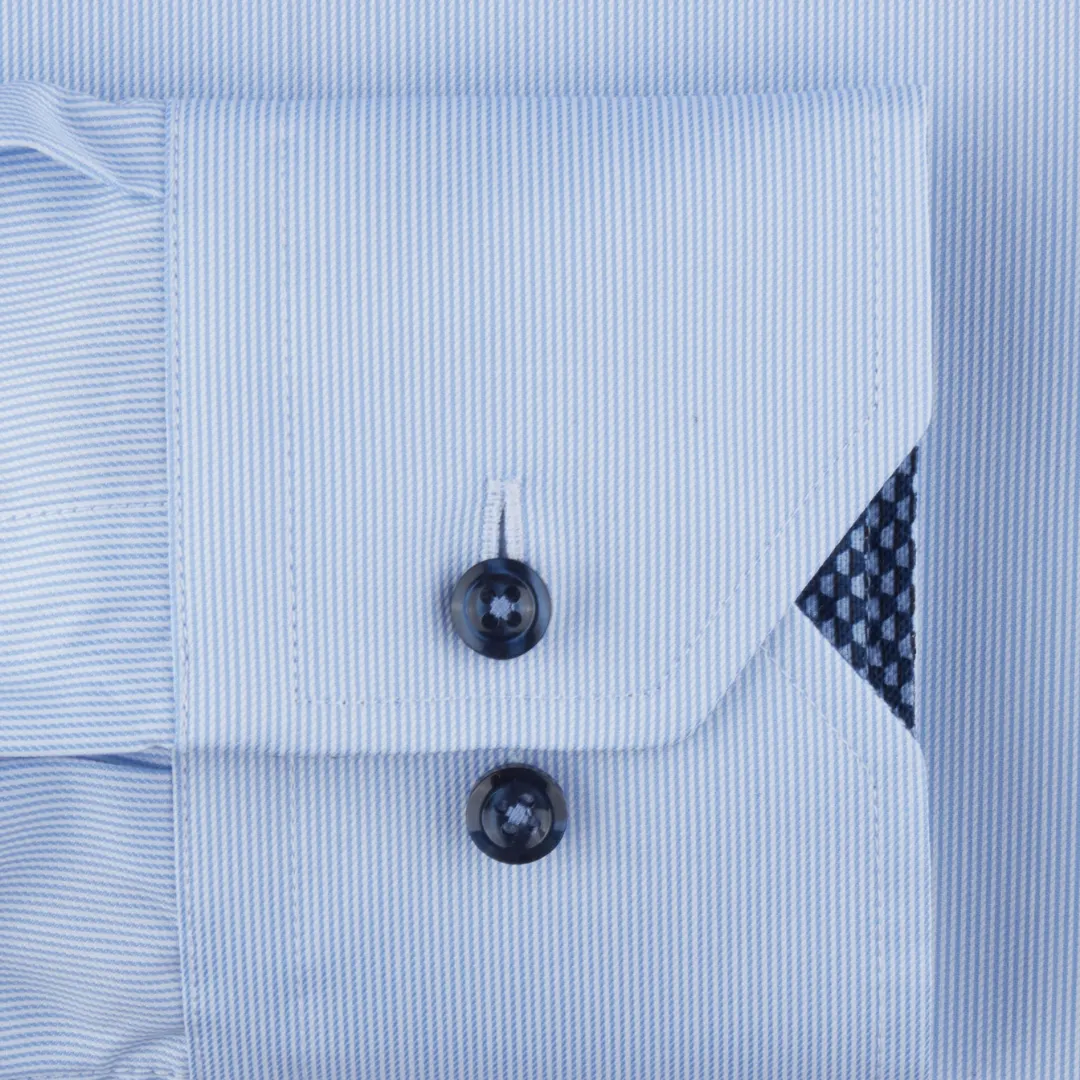 Stenstroms Light Blue Pinstriped Contrast Dress Shirt - Fitted Body