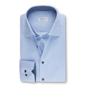 Stenstroms Light Blue Pinstriped Contrast Dress Shirt - Fitted Body