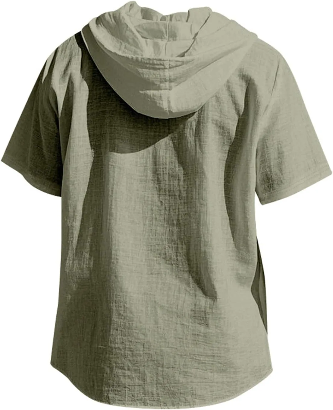 Summer Linen Shirts for Men Trendy Short Sleeve Button Hooded Cardigan Thin Breathable Leisure Solid Beach Hoodies Top