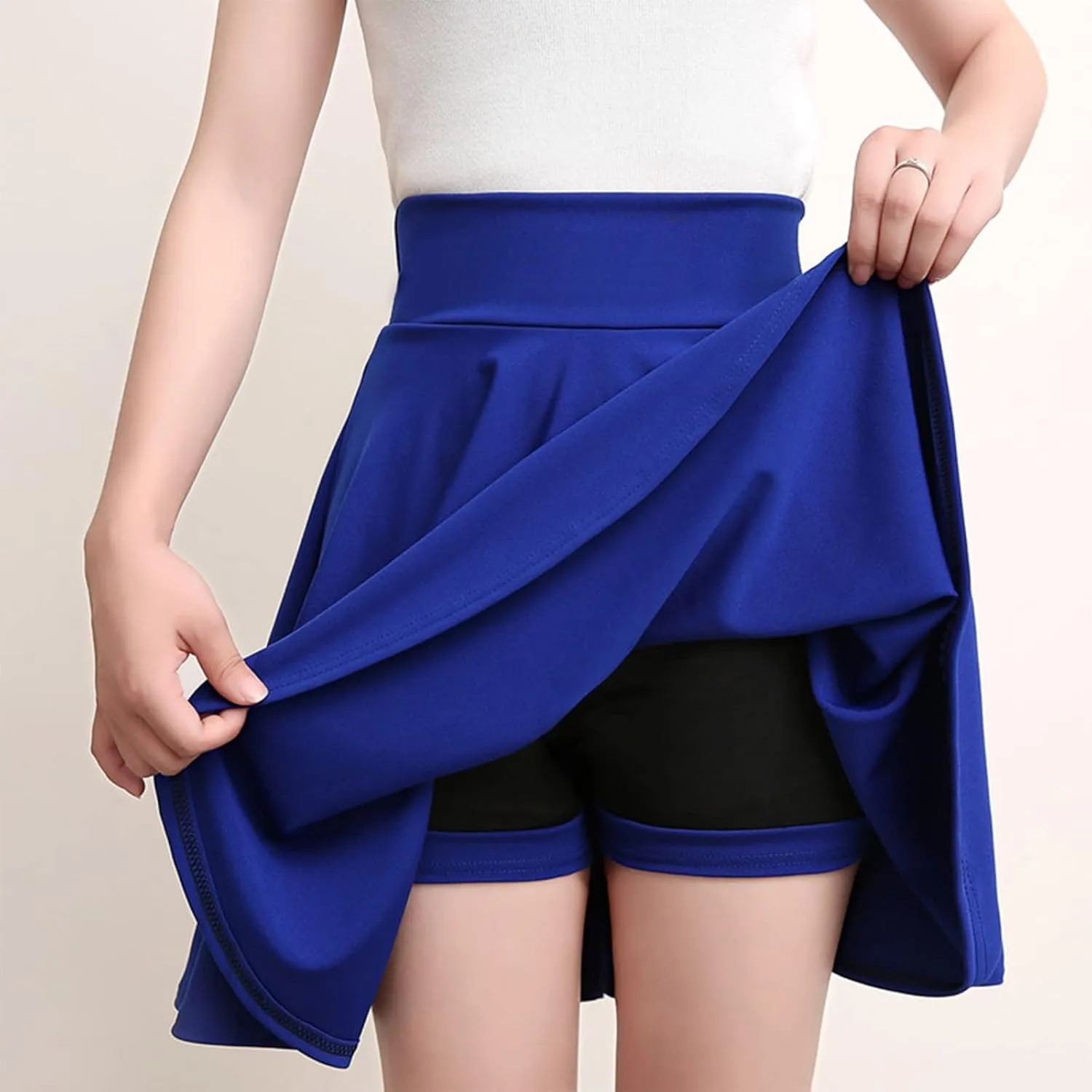 Summer Skirt with Slim Liner Stretchy High Elastic Waist Pleated Tummy Control Mini Shorts Skirts for Women