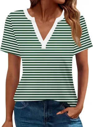 Summer Womens Tops 2025 Short Sleeve V Neck Blouses Business Casual Loose Fit Tshirts Trendy Fashion Outfits
