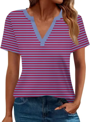 Summer Womens Tops 2025 Short Sleeve V Neck Blouses Business Casual Loose Fit Tshirts Trendy Fashion Outfits